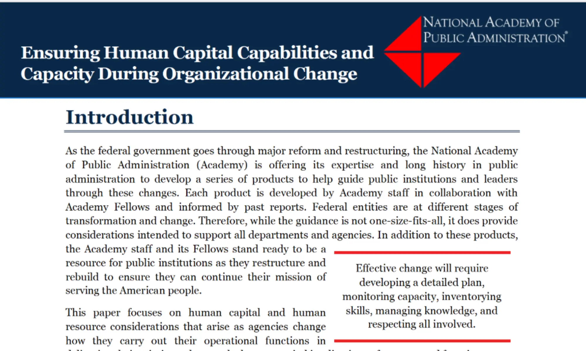 Ensuring Human Capital Capabilities and Capacity During Organizational Change